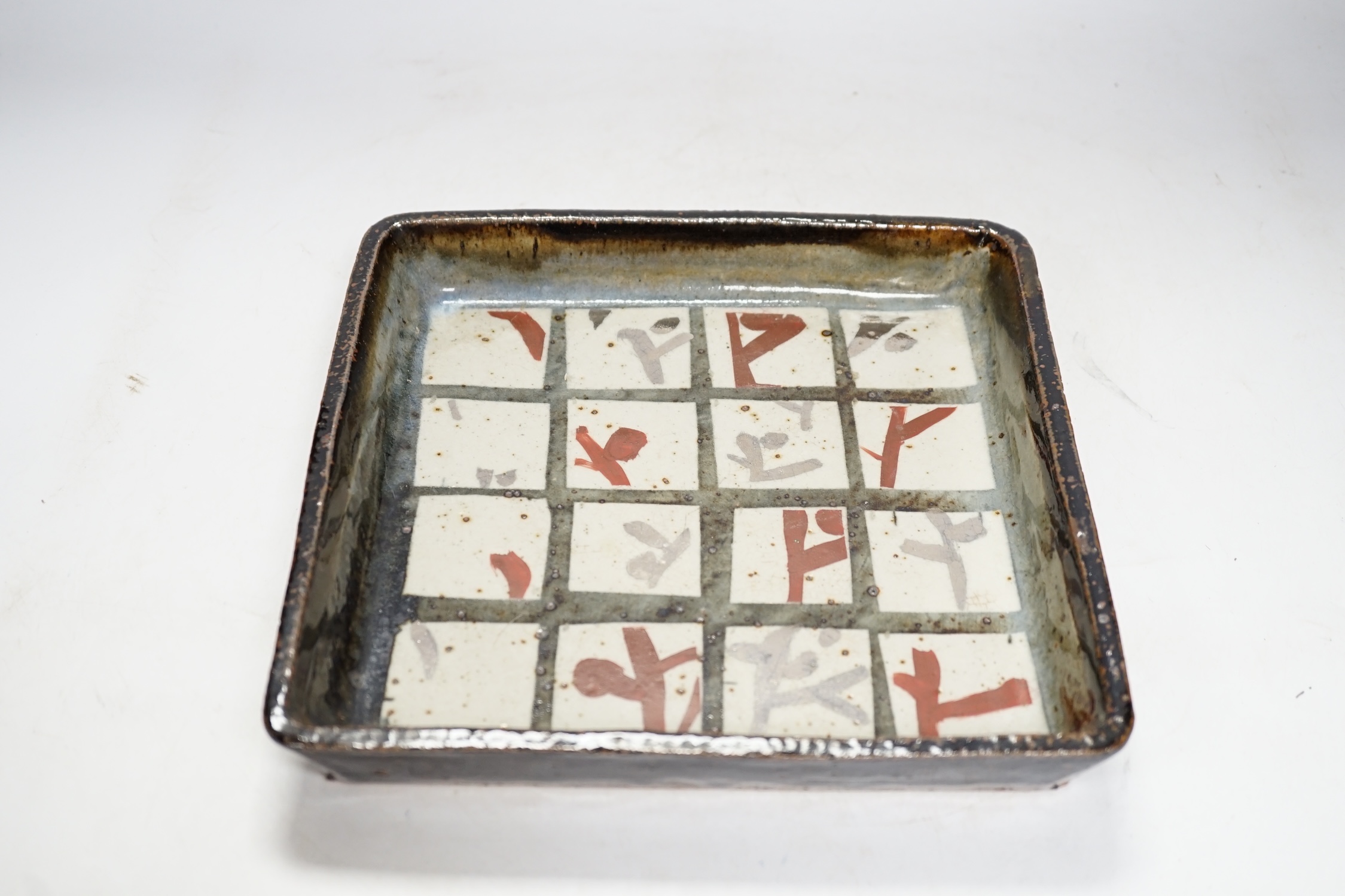 John Maltby (1936-2020), a studio pottery square dish, 23.5cm sq. Condition - good